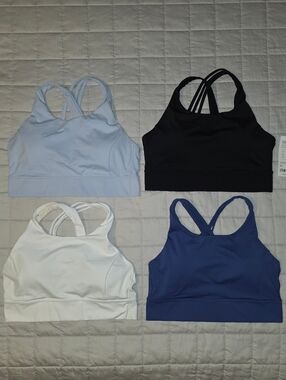 Athleta Strappy Longline Sports Bras - Black, White, Light Blue, Navy